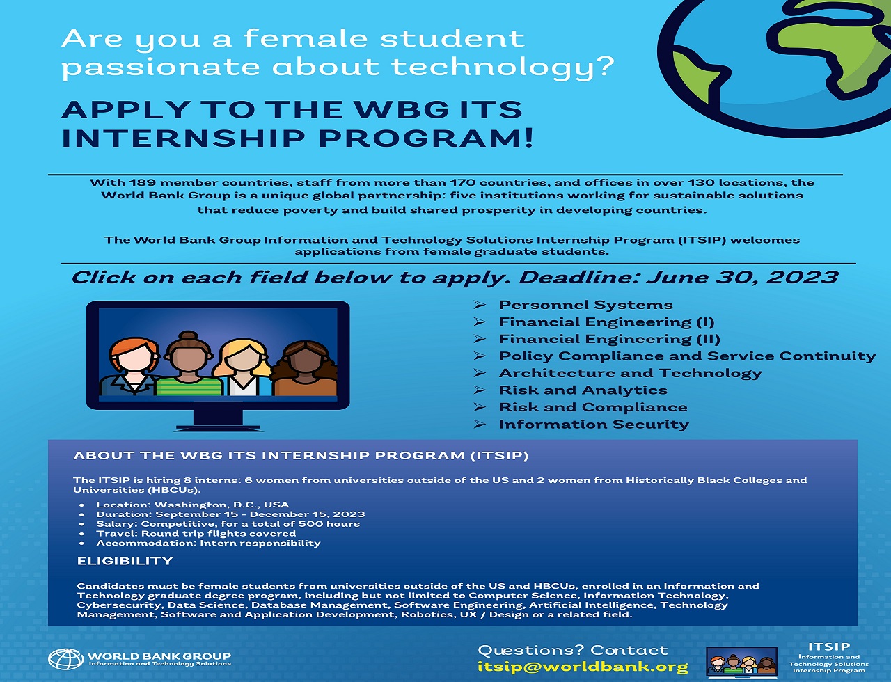 APPLY TO THE  WBG ITS INTERNSHIP PROGRAM