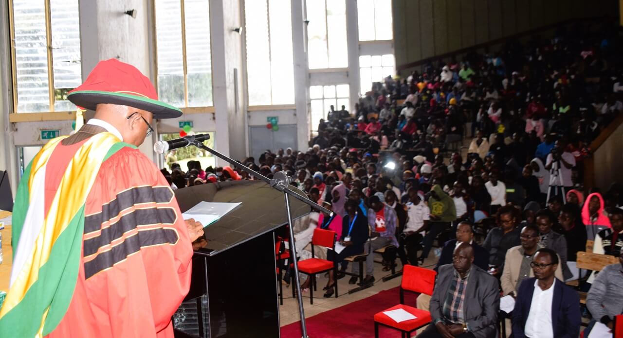 Professor Isaac Kibwage Welcomes First-Year Students at Kilimo Hall, Main Campus, Njoro